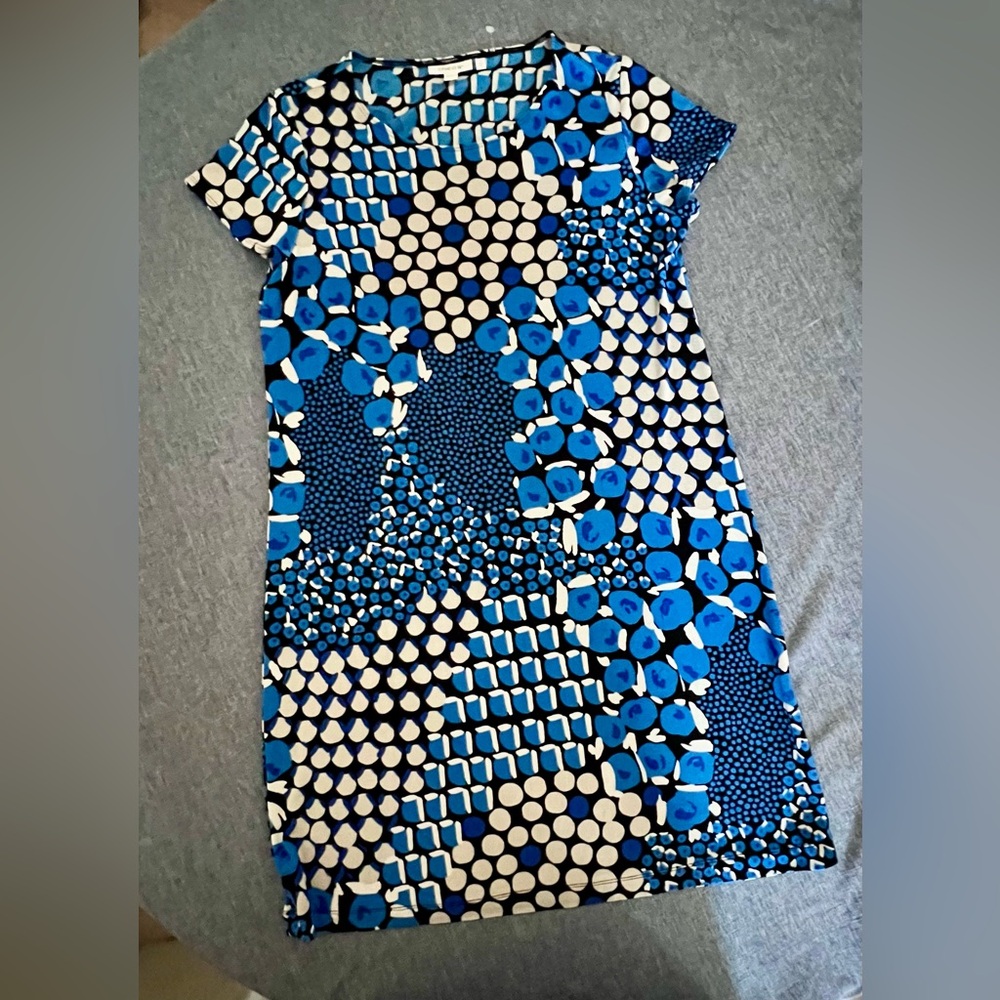 CHICO’S Blue, Black & White Geometric Tunic Dress Size 1  US M  NWOT P2P: 18” - Picture 2 of 14